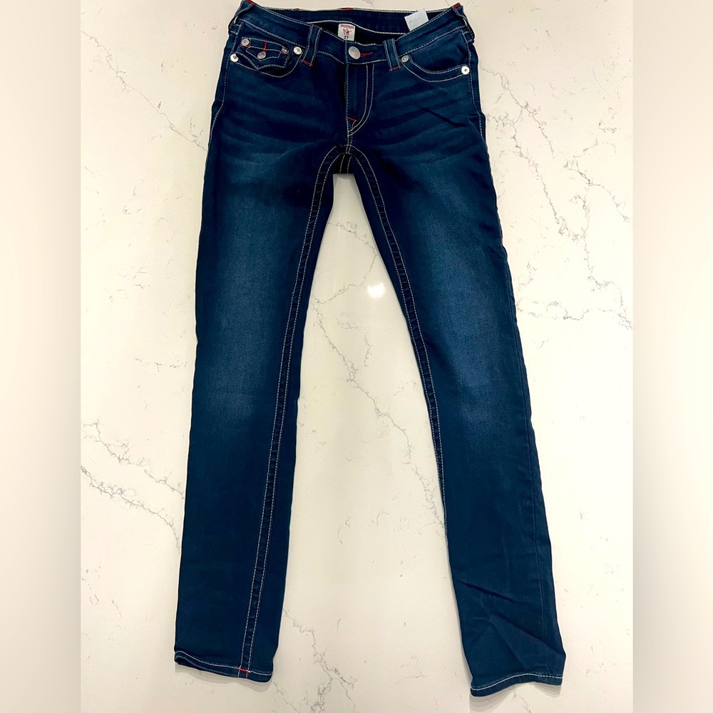 True Religion women’s dark blue denim jeans, size 27.